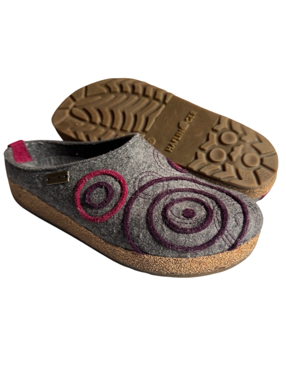Haflinger Wool Clogs with Pink Purple Circles - Picture 3 of 15